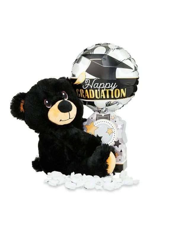 Graduation 2024 Black Bear Plush with Candy & Balloon by Way To Celebrate