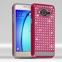 For Samsung On5 Diamante FullStar Impact Hard Armor Phone Protector Case Cover (Hot Pink/Iron Gray)