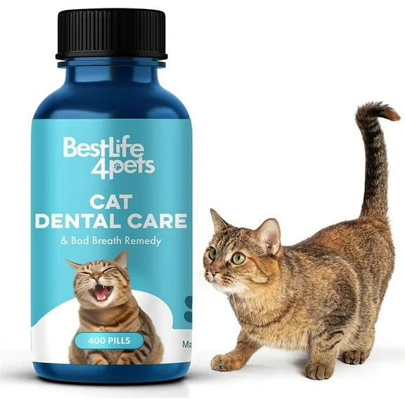BestLife4Pets Cat Dental Care & Bad Breath Remedy Supplement Relief for Stomatitis, Gingivitis & Gum Disease Easy-to-Use Pills