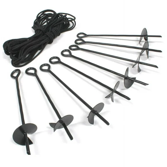 King Canopy 8-Piece Anchor Kit, 15-inch Auger Style w/Rope, Black