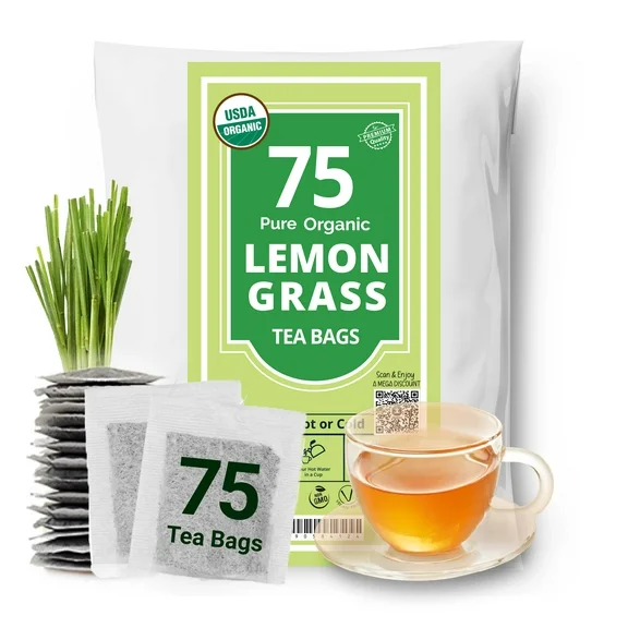 Akshit 75 Organic Lemongrass Tea Bags, 100 % Pure Lemongrass Tea, Herbal Tea, Caffeine-Free