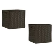 Suncast 60 Gallon Resin Wicker Design Cube Shape Storage Deck Box, Java, 2 Pack