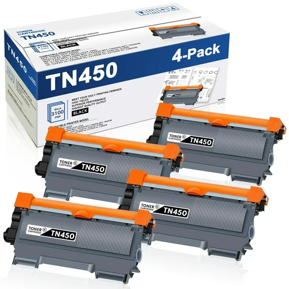 TN450 TN420 Toner Cartridge 4 Pack Compatible Replacement for Brother DCP-7060D 7065DN HL-2220 2240 MFC-7240 7360N Printer (TN450 TN420 4PK, 3,100 Pages)