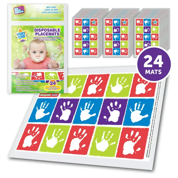 Mighty Clean Baby Disposable Table Place Mats, Multi-Color, Unisex Design, 24 Pieces
