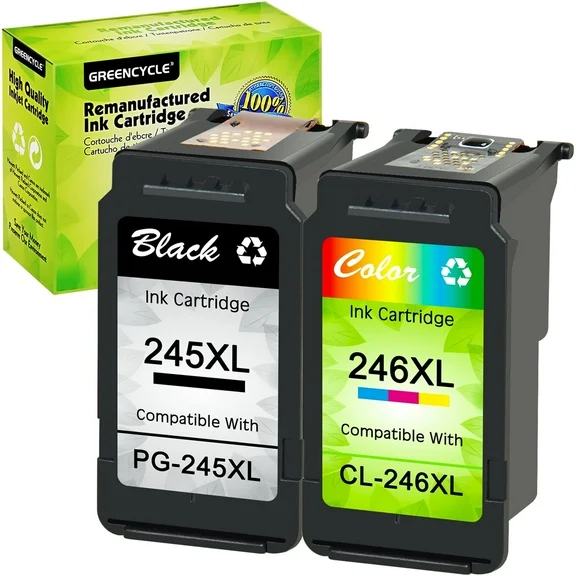 GREENCYCLE PG245XL CL246XL ink cartridges combo pack Replacement for Canon High Yield PG-245XL CL-246XL Compatible with MX490 MG2522 MG2525 MG2924 MG3020 MG3029 TS3120 TS3122 TS202 (1 Black, 1 Color)