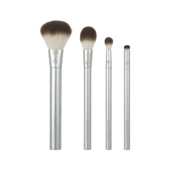 EcoTools Precious Metals Cheek   Eye Highlight Kit, Makeup Brushes for Face & Eyes, 4 Piece Set