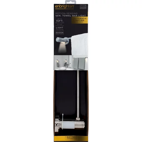 Enbrighten 18-in Towel Bar with LED Night Light, Wall Mount, Motion Sensing, Battery Operated, Chrome, 77234