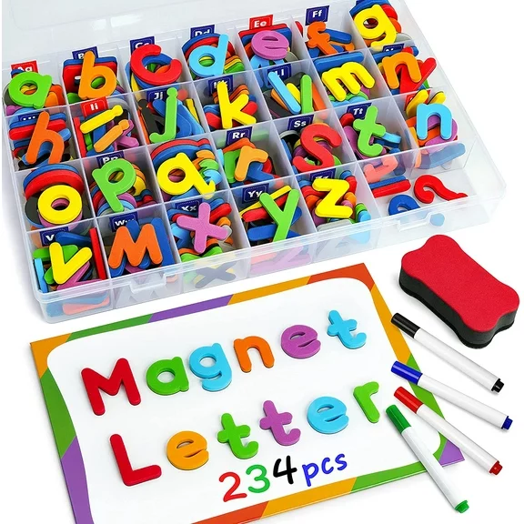 Coogam Magnetic Letters Set for 3 Years Old Kids- 234 Pcs Alphabet with Magnet Board Pen and Box