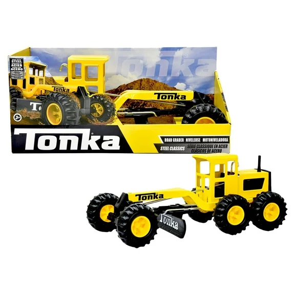 Tonka Steel Classics Road Grader, 17" Long, Moveable Blade & Lever Axle Steering, Toy Vehicle, Toy Truck, Realistic & Creative Construction Play, Great Gift, Kids Ages 3 