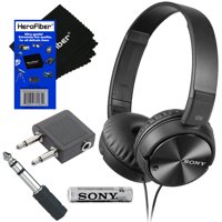 Sony MDR-ZX110NC Noise-Canceling Stereo Headphones + Airline Headphone Adapter + 3.5mm Mini Plug to 1/4 inch Headphone Adapter & HeroFiber Ultra Gentle Cleaning Cloth