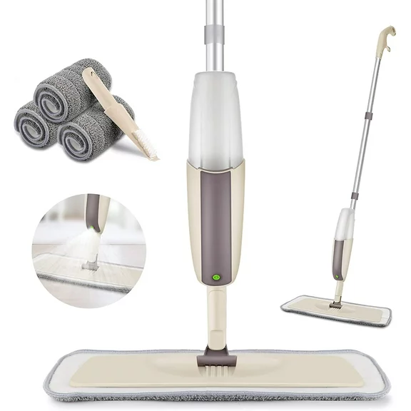 SUGARDAY Spray Mops for Floor Cleaning Wet Dry Dust Mop with 3 Washable Pads Flat Mop for Home Kitchen