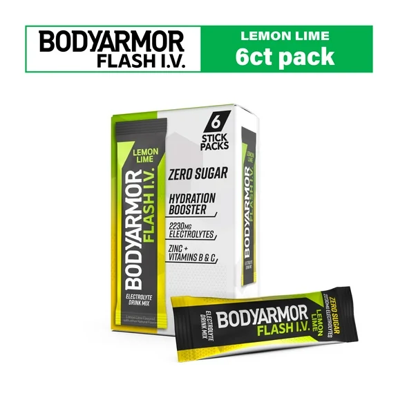BODYARMOR Lemon Lime Electrolyte Mix, 0.25 oz Pouches, 6 Pack