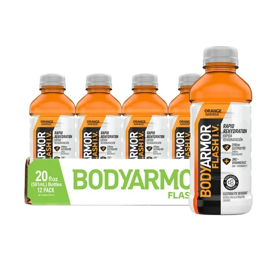 BODYARMOR Flash I.V. Rapid Rehydration Electrolyte Beverage, Orange 20oz 12pk