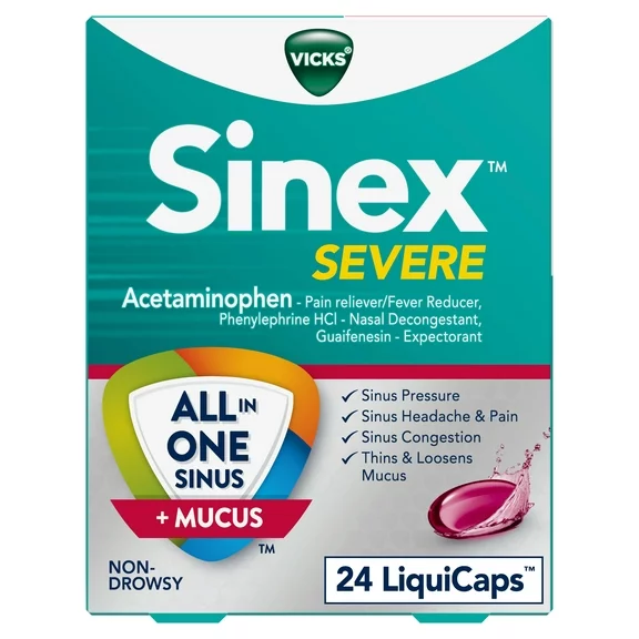 Vicks Sinex Severe LiquiCaps, Non-Drowsy Mucus  Sinus Relief, Over-the-Counter Medicine, 24 Ct