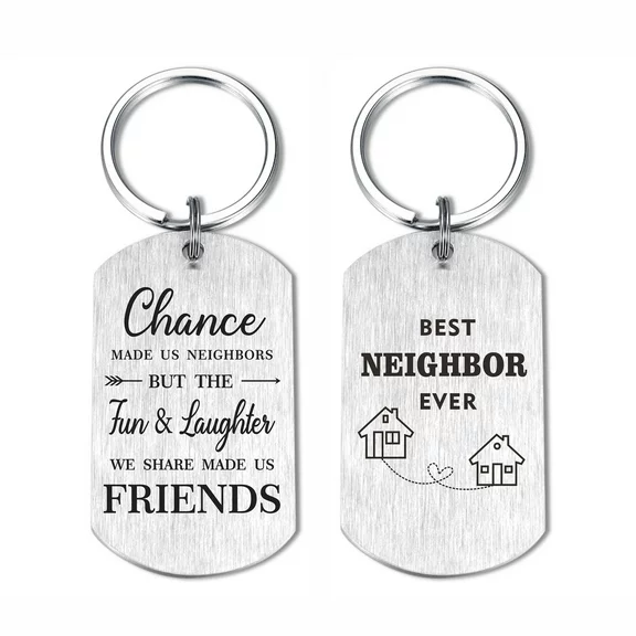 Degasken Best Neighbor Ever Gifts, Funny Gifts for Neighbor, Unique Metal Keychain for Neighbor Farewell Going Away