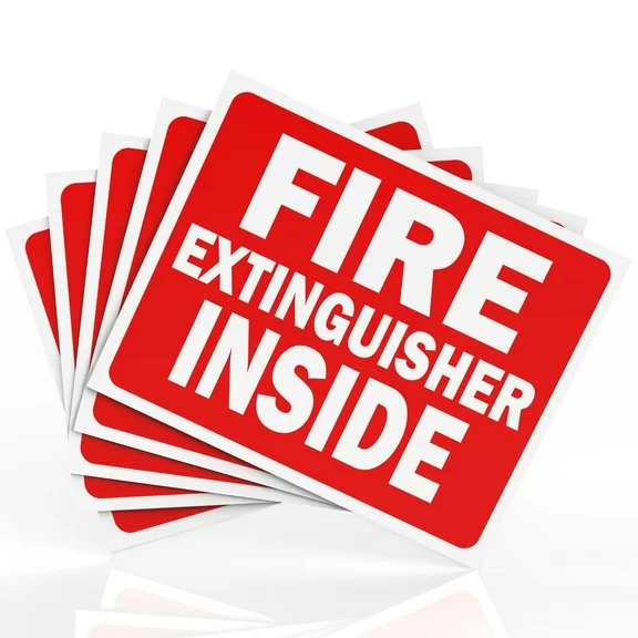 Assured Signs Fire Extinguisher Inside Sticker Sign | 5 by 4" | 5 Mil Vinyl | 5 Pack | Red and White