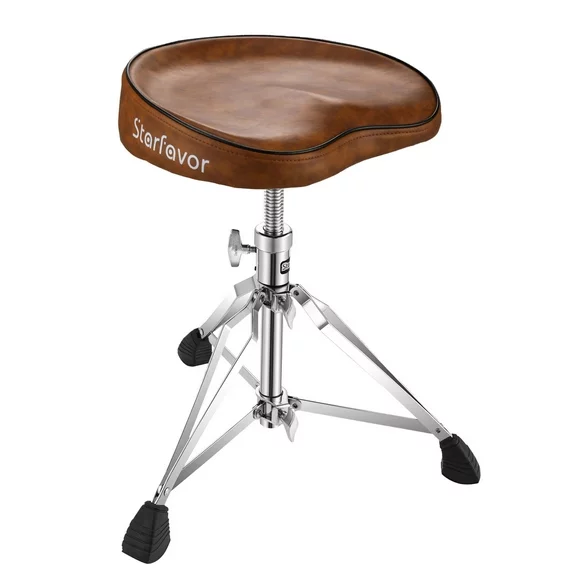 Starfavor Drum Throne Swivel Height Adjustable Padded Seat Drumming Stool Chair, Brown
