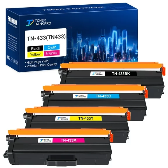 TN433 Toner Cartridge Compatible for Brother TN 433 TN431 TN436 TN433BK TN431BK TN-433 HL-L8360CDW MFC-L8900CDW HL-L8260CDW L8360CDWT MFC-L8610CDW Printer (KCMY,4-Pack)