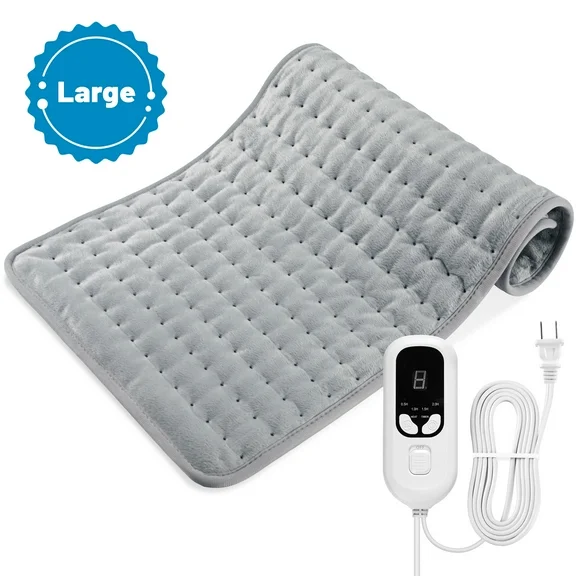 TCVOR Heating Pad for Back Pain and Cramps Relief, 12" x 24" Ultra Soft Flannel Electric Heating Pad with 6 Heat Settings, 4 Timer Auto Shut Off, Moist and Dry Heat Option, Machine Washable