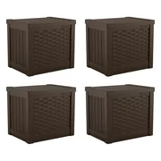 Suncast 22-Gallon Small Wicker Design Storage Patio Deck Box, Java (4 Pack)