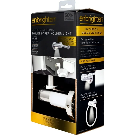 Enbrighten Toilet Paper Holder with LED Night Light, Motion Sensing, Wall Mounted, Chrome