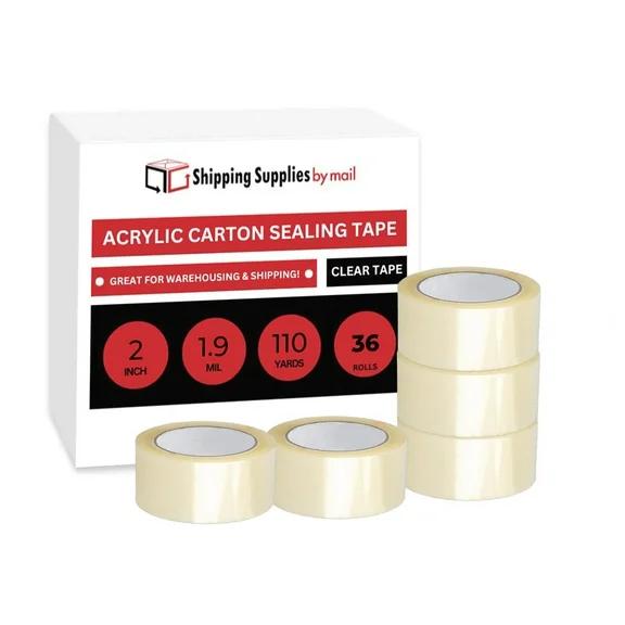 SSBM 1.9 Mil - Carton Sealing Packing Acrylic Tape for Smooth unwind, Secure Seal, Clear, 2" x 110 Yard (330 ft), 36 Rolls