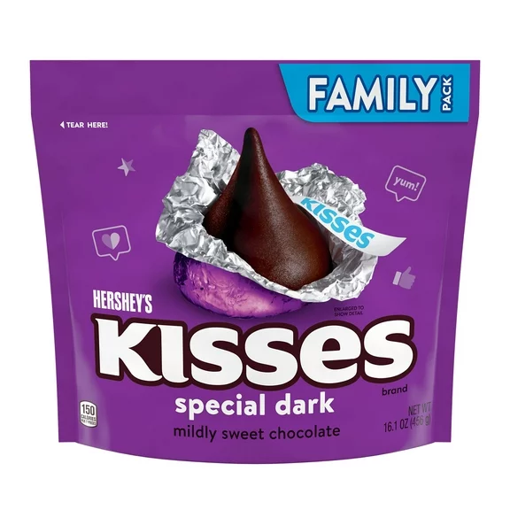 Hershey's Kisses SPECIAL DARK Mildly Sweet Chocolate Candy, Family Pack 16.1 oz