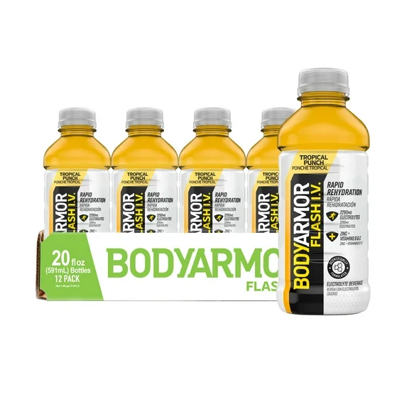 BODYARMOR Flash I.V. Rapid Rehydration Electrolyte Beverage, Tropical Punch 20oz 12pk