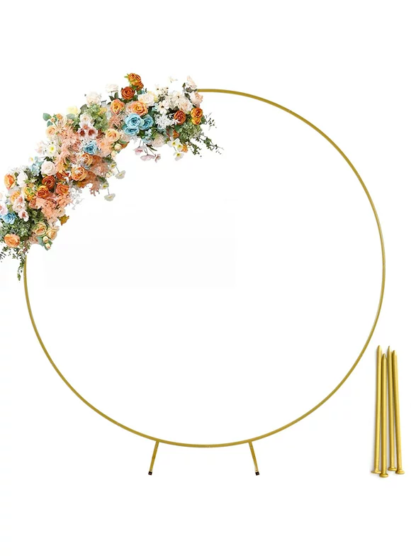 Garfans Wedding Arch Circle Balloon Arch Frame Round Backdrop Stand for Parties Birthday Wedding Christmas Balloon Garland Stand Gold Wedding Arch for Ceremony 6.6FT