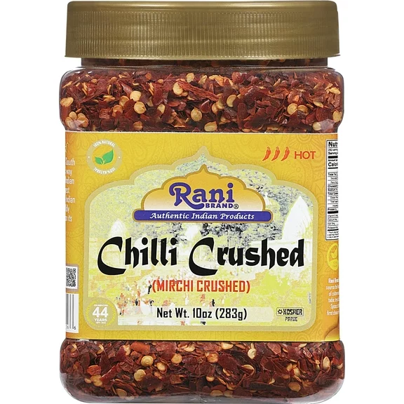 Rani Crushed Chilli (Pizza Type Cut) Indian Spice 10oz (283g) PET Jar ~ All Natural, No Color added, Gluten Friendly | Vegan | NON-GMO | Kosher | No Salt or fillers