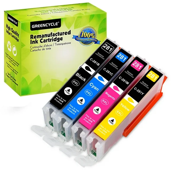 GREENCYCLE PGI280XXL CLI281XXL ink cartridges Combo Pack Replacement for High Yield Canon 280 281 XXL PGI-280XXL CLI-281XXL Compatible with PIXMA TR7520 TR8620 TR8622 TS9521C,5 PK