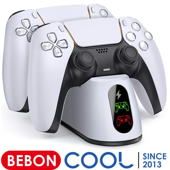 PS5 Controller Charger Station,Playstation 5 Dualsense Charging Station Dock with Fast Charging,BEBONCOOL PS5 Accessories with LED Indicator - White