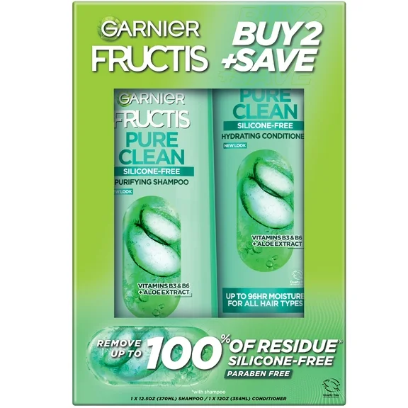Garnier Fructis Pure Clean Shampoo and Conditioner, Gentle for Everyday Use, 2 Count