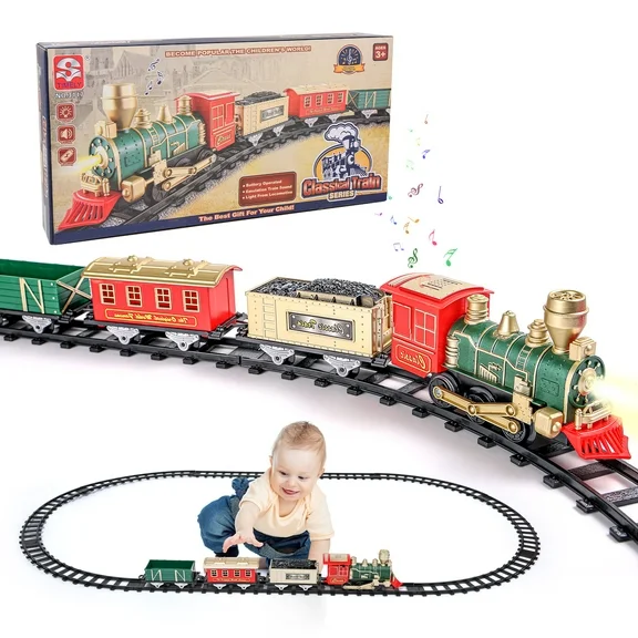 Super Joy Train Set, Electric Train Toy for Boys Girls, with Realistic Train Sound and Lights, Birthday Chrismas Gift Train Set Toy for Age 3  Kids Boys Girls