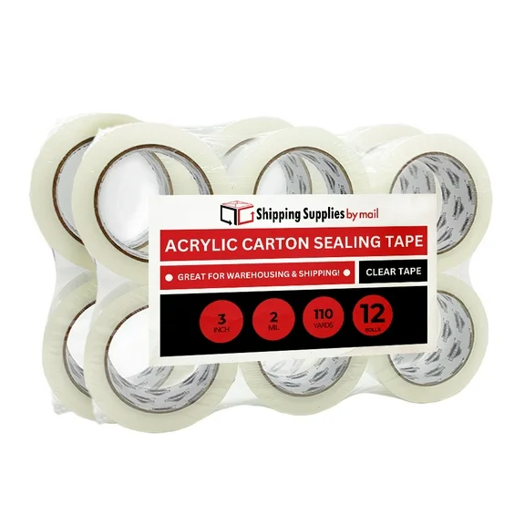 SSBM 2 Mil - Carton Sealing Packing Acrylic Tape for Smooth unwind, Secure Seal, Clear, 3" x 110 Yards (330 ft), 12 Rolls