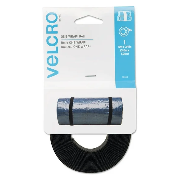 VELCRO Brand ONE-WRAP Bundling Ties – Reusable Fasteners for Keeping Cords and Cables Tidy – Cut-to-Length Roll, 12ft x 0.75in, Black