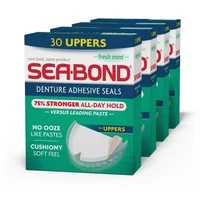 Sea Bond Secure Denture Adhesive Seals, For an All Day Strong Hold, 30 Mint Flavor Seals for Upper Dentures (4 Pack)