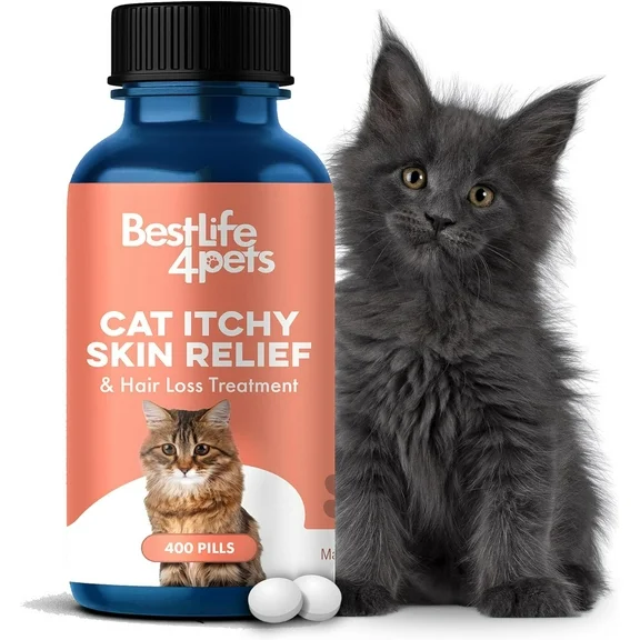 BestLife4Pets Cat Itchy Skin Relief & Hair Loss Treatment For Cats - Anti-Itch Supplement, Immune System Strengthener - Easy-to-Use Natural Pills