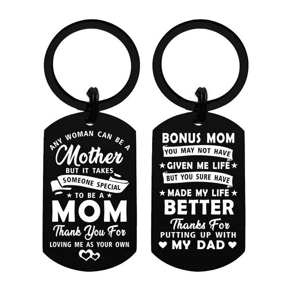 DEGASKEN Step Mom Gifts Bonus Mother Keychain, Thank You for Loving Me As You Own, Metal Engraved