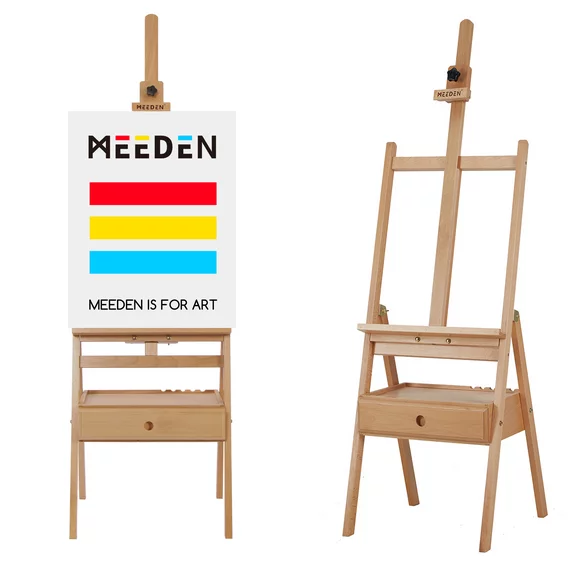 MEEDEN Wooden H-Frame Studio Easel, Painting Easel with Artist Storage Drawer, Adjustable Art Easel for Adults Painting, Hold Canvas up to 36", Beechwood