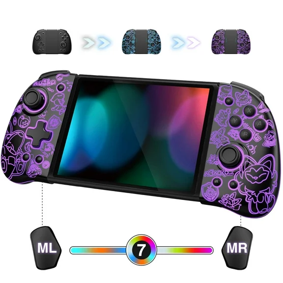 FUNLAB Luminous Switch Controller Compatible with Nintendo Switch/OLED,Enhanced Joypad for Handheld Mode,Rechargeable Ergonomic Split Pad with 7 LED Colors/Paddle/Turbo-Scarlet & Violet