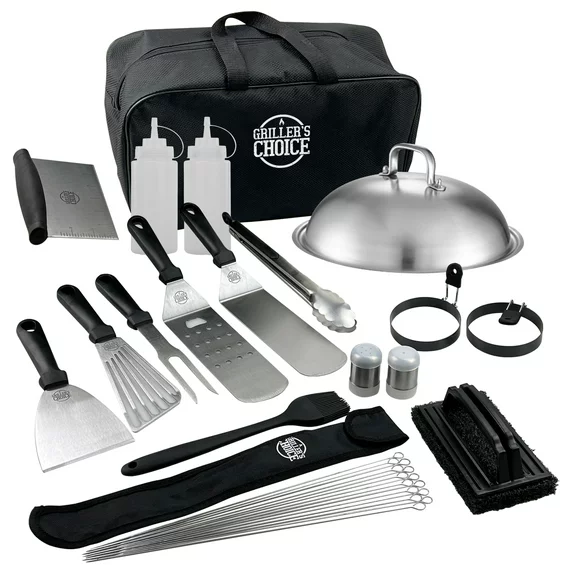 Grillers Choice 32 pc Griddle Spatula Set Metal - Commercial Heavy Duty Stainless Steel, Flat Top, Grill, Indoor-Outdoor, Hibachi, BBQ Grilling Utensils- Designed By Chef and BBQ Judge