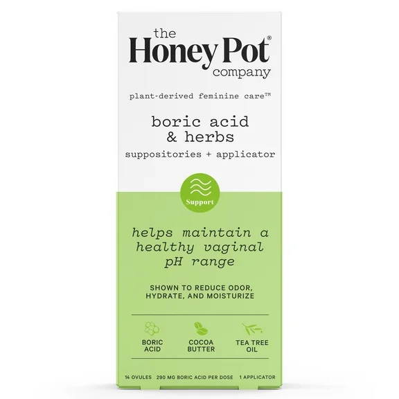 The Honey Pot Company, Boric Acid and Herbal Suppositories   Applicator; 14 ovules, 1 applicator