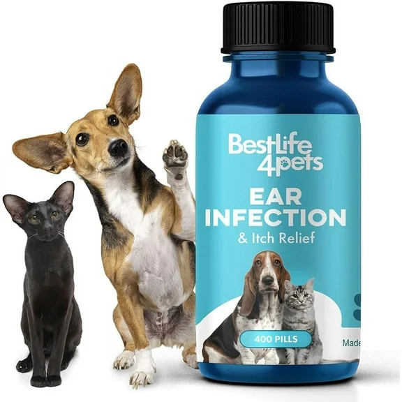 BestLife4Pets Ear Infection Relief for Dogs and Cats - Treatment for Itching, Swelling, Otitis, Pain & Inflammation - Easy-to-Use Natural Pills