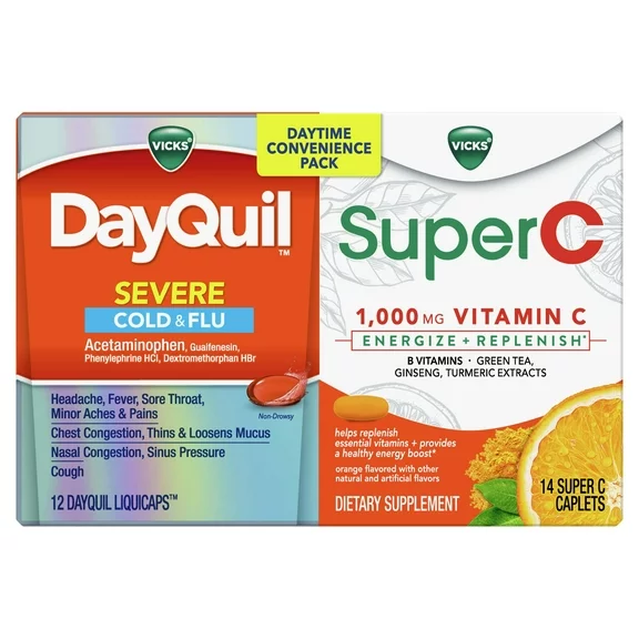 DayQuil Severe Liquicaps Medicine and Super C Daily Supplement Tablet Convenience Pack, 26 Ct