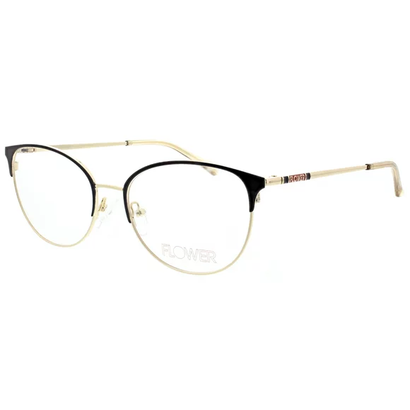 Flower Women's Cat Eye Eyeglasses, FLR6050, Sweet Pea, Black/Gold, 53-17-140, with Case