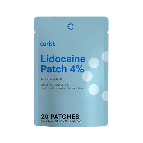 Curist Lidocaine Pain Relief Patches 20 Ct USA Made for Back Pain 4% Lidocaine Patches