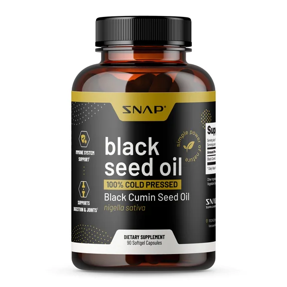 Natural Black Seed Oil Capsules 100% Cold Pressed Snap Supplements (90 Capsules)
