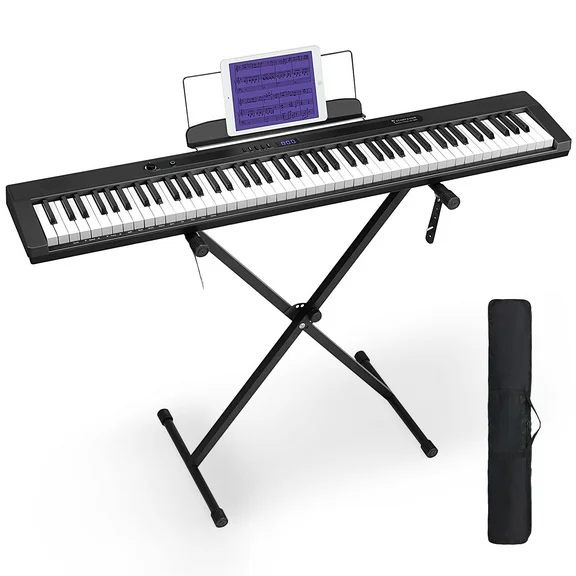 Starfavor 88 Keys Keyboard Piano, Full-size Electronic Keyboard Piano Semi Weighted Keyboard, Bluetooth MIDI Chargeable Portable Piano, SP-88S(Black)