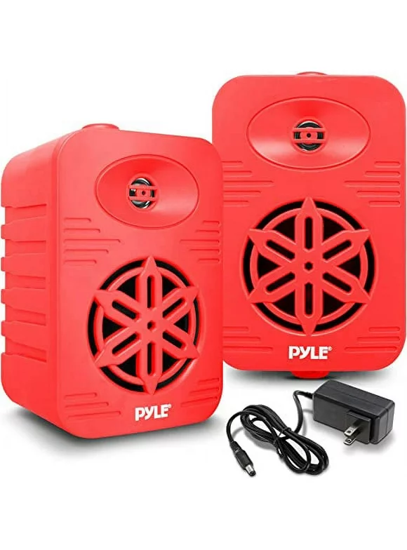 Pyle Indoor Outdoor Speakers Pair - 300 Watt Dual Waterproof 4 2-Way Full Range Speaker System RED